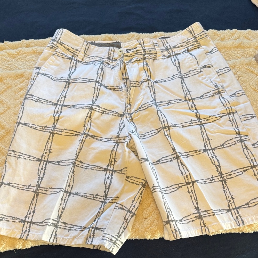 Men's White and Gray Checkered Shorts